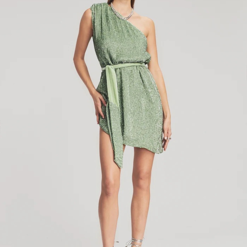Retrofete Green Asymmetrical Smocked Mini Dress